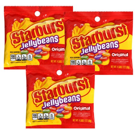 Starburst Original Jelly Beans 4.5oz Assorted Fruity Chewy Candy for Kids Adults Snacks Easter Egg Hunt Basket Stuffer Goodies Bag Filler Spring Holiday Birthday Party Favor and Table Decor Pack of 3