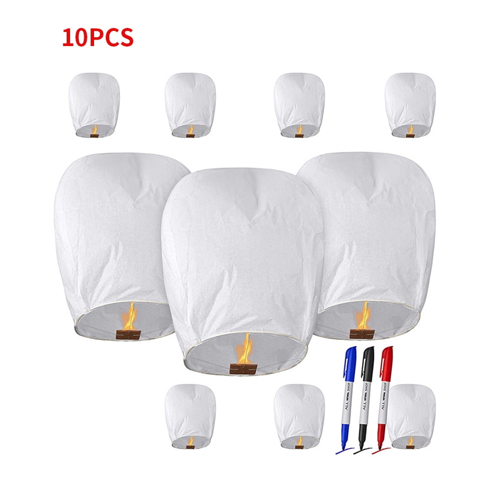 10pcs flying lantern White Biodegradable Flying Lantern With Three Pens