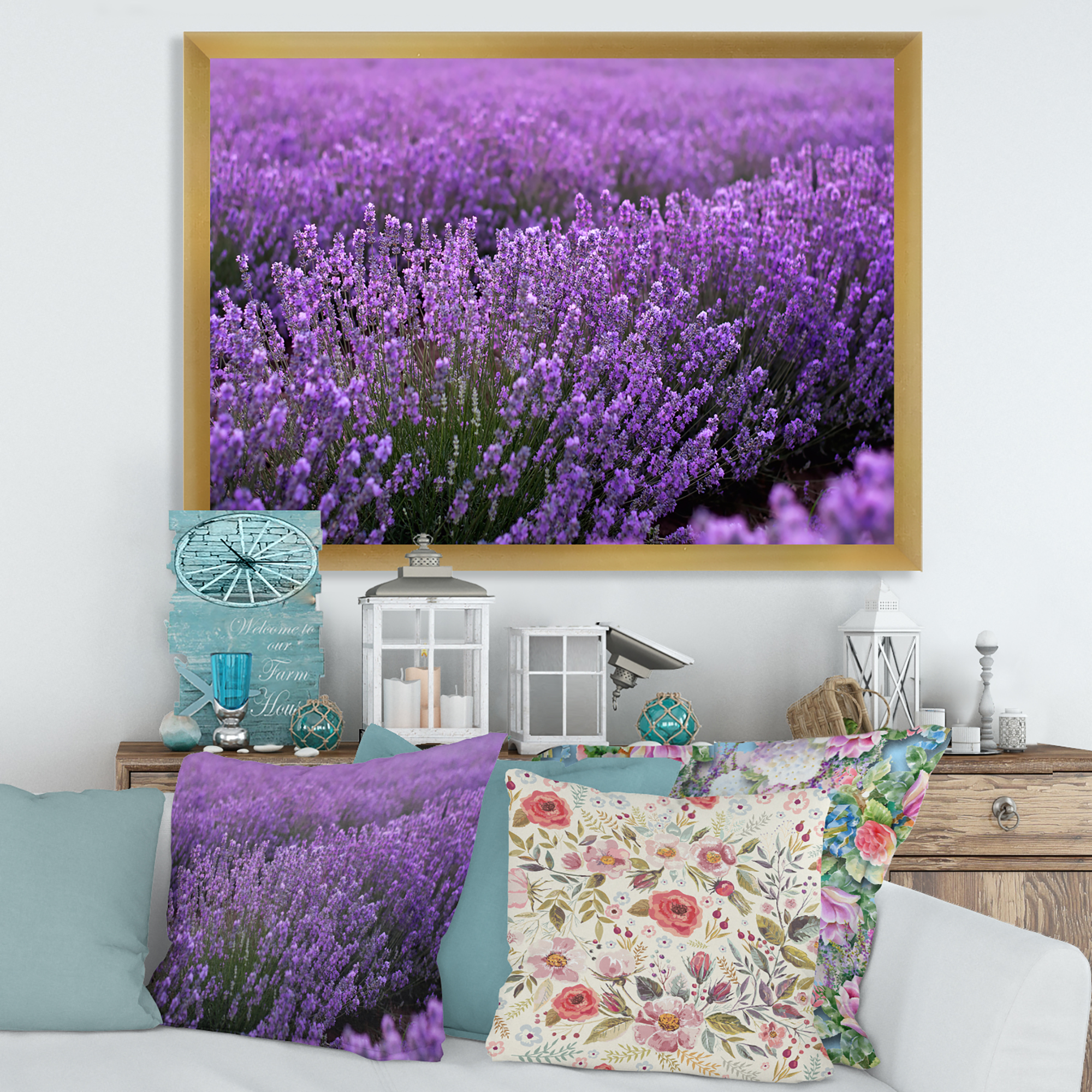 Designart 'Blooming Purple Lavender Meadow' Farmhouse Framed Art Print
