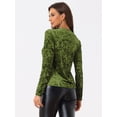 thumbnail image 3 of Camiseta casual de manga larga con cuello redondo y parte superior de terciopelo para mujer Verde Claro S, 3 of 6