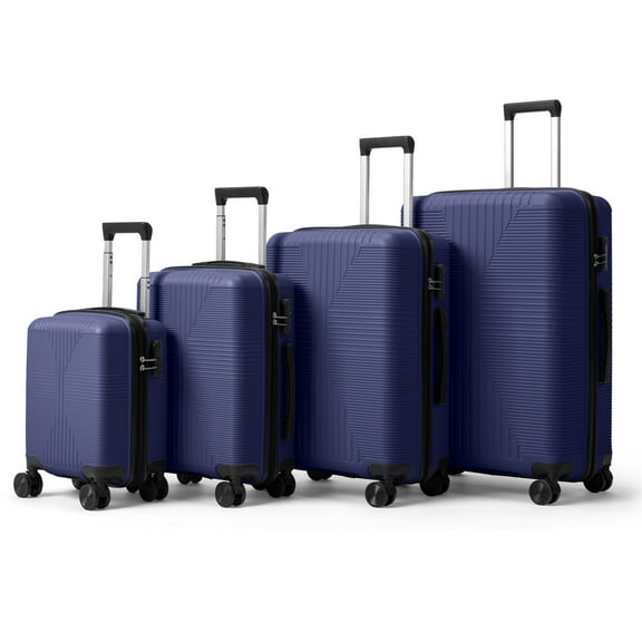 4-Piece Luggage Set with 16/20/24/28-Inch Hard-Shell Suitcases, 360° Spinner Wheels & Combination Lock, Navy Blue