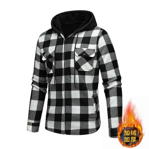 FDGIU Men's 2025 Plaid Flannel Jacket - Fleece Lined Full Zip Hoodie with Pockets, Winter Coat & Outdoor Workwear Casual Fall Winter Wear