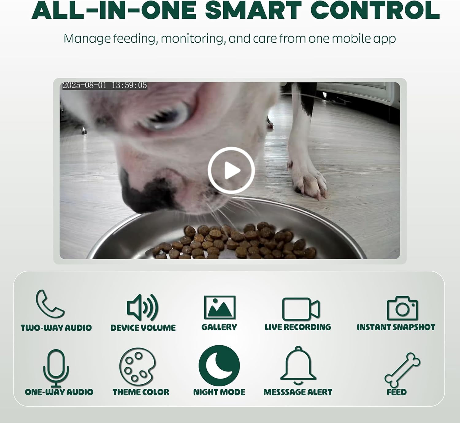 Automatic Cat Feeder with 1080P HD Camera – Timed Dry Food Dispenser for Cats and Dogs, App Control, 6L Capacity, Portion Control, Scheduled Meals, Two-Way Audio