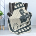 thumbnail image 4 of Movie Theater Soft Flannel Fleece Blanket, Grunge Poster Design with Strip Frame Cinema Lettering and Projection, Cozy Plush for Indoor and Outdoor Use, 50" x 70", Slate Blue Beige, by Ambesonne, 4 of 5