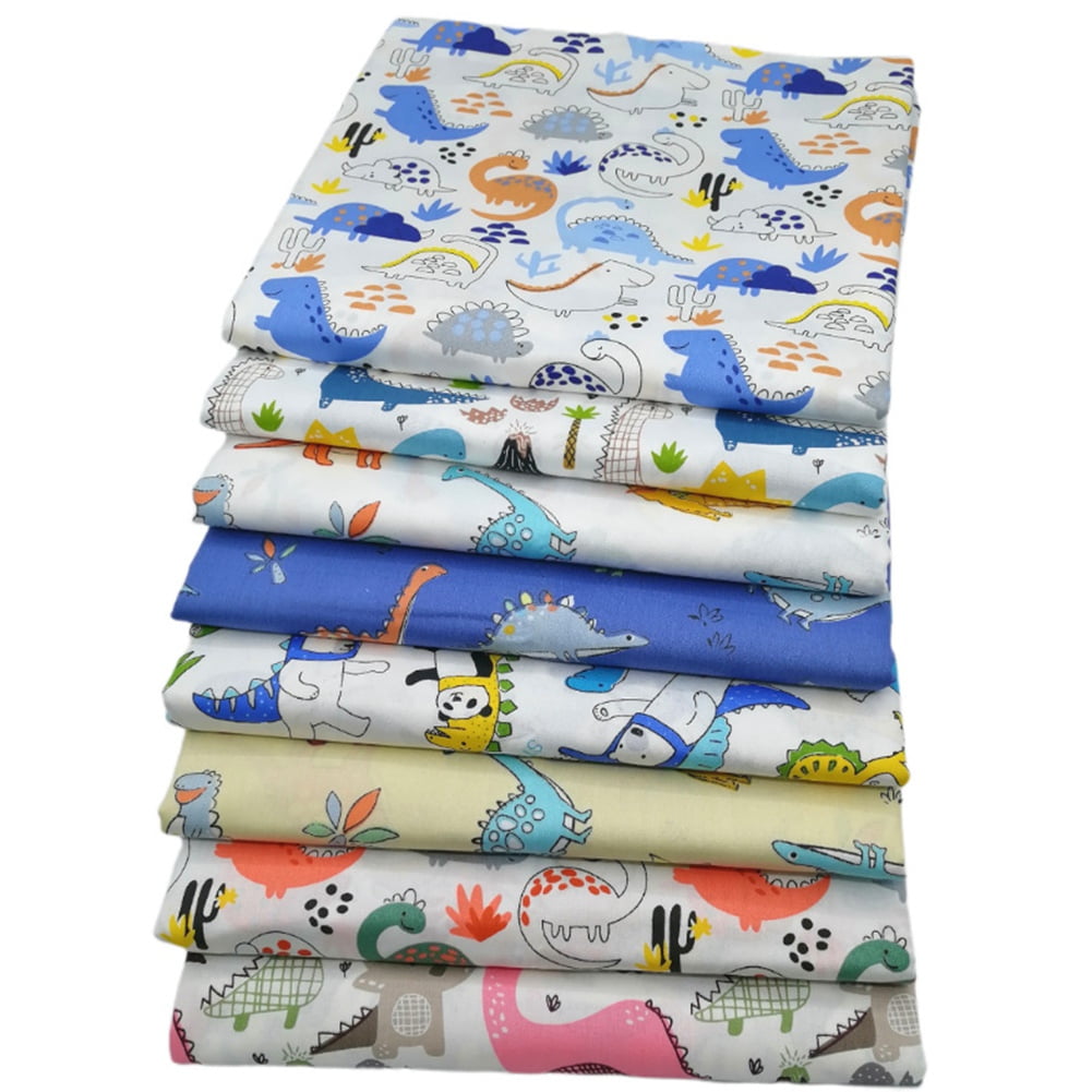 8 PCS Quilting Fabric Cartoon Dinosaur Print Pure Cotton Fabric Squares  20X20 Inch for Patchwork Sewing Quilting 