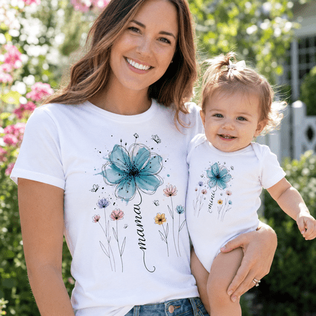 Floral Mama Mini Comfort Colors Shirt, Mom and Baby Matching Shirt, Mommy and Me Outfit, Mother Daughter Gift Tee