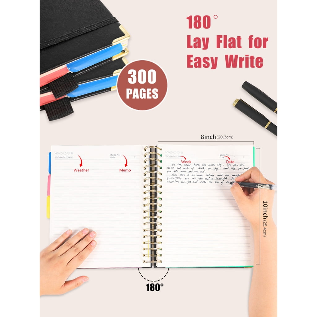 Sinyiin PU Leather Paper Notebook 300 Pages Wide Lined Twin Coil Binding Writing Journal