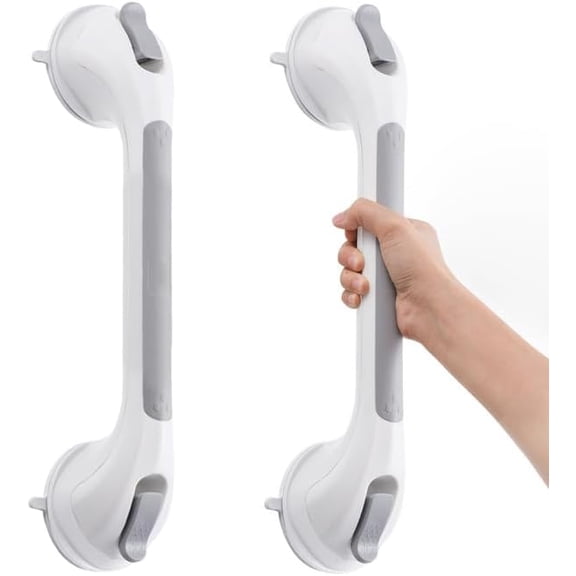 Shower Handle 2 Pack, 17 Inch Grab Bars for Bathtubs and Showers, Strong Suction Cup Safety Handrails for Seniors, Elderly, Injury Recovery, No Drilling Waterproof Bathroom Grip, Grey