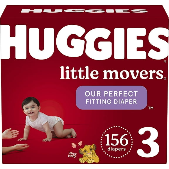 Baby Diapers Size 3 (16-28 lbs), 156 Ct, Huggies Little Movers