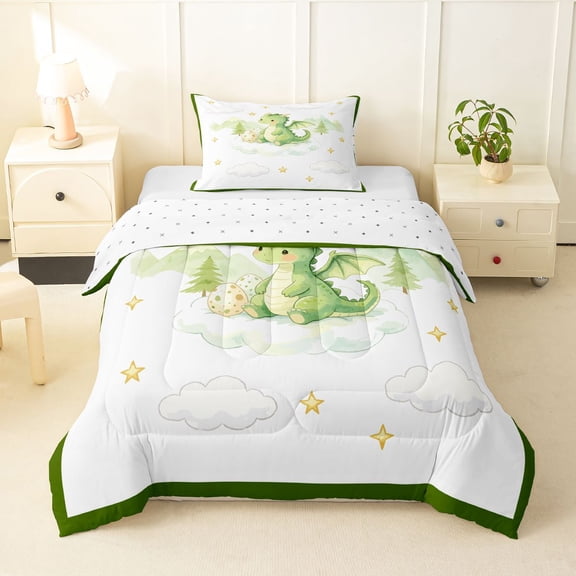 Homewish Cartoon Dragon Twin Comforter Sets,Lovely Animal Bedding Set,White,Reversible,2 Pieces,1 Comforter and 1 Pillowcase
