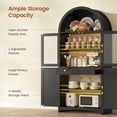 thumbnail image 3 of 72" Tall Arched Kitchen Pantry Cabinet with LED Light, Hidden Drawer & Glass Door, Adjustable Shelves for Living & Dining Room, Black, 3 of 7