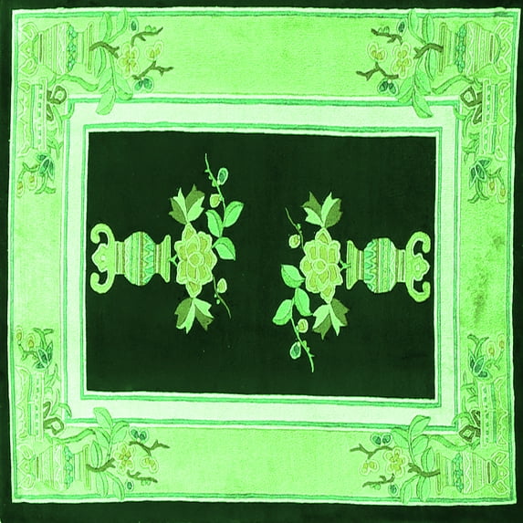 Ahgly Company Indoor Square Oriental Green Asian Inspired Area Rugs, 3' Square