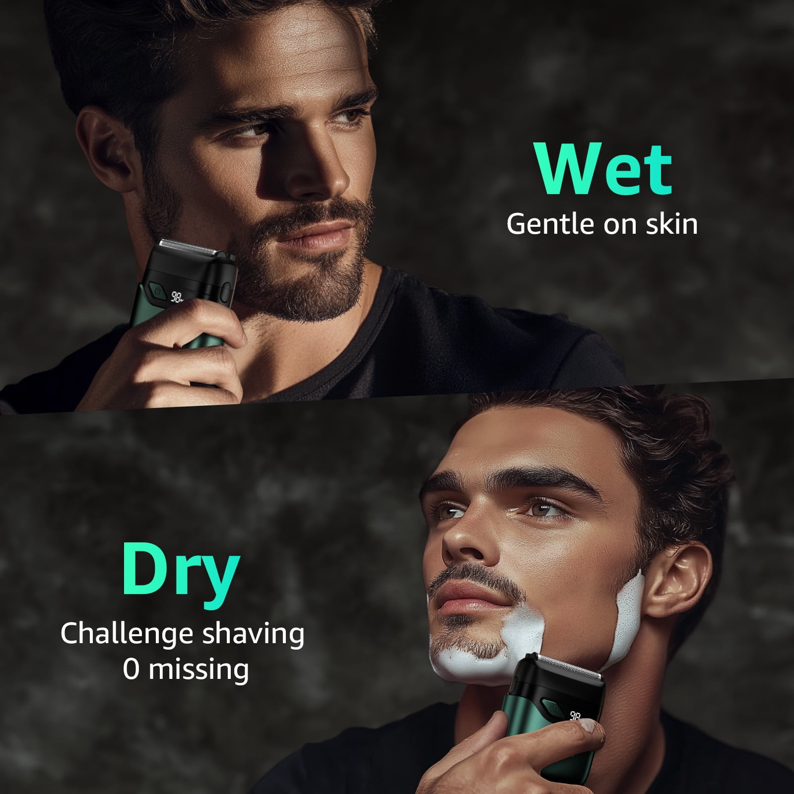Nogroa Electric Razor for Men, Portable Mini Foil Shaver with 2 Floating Blade IPX7 Waterproof LED Display USB-C Rechargeable Cordless Beard Trimmers for Home Travel, Green