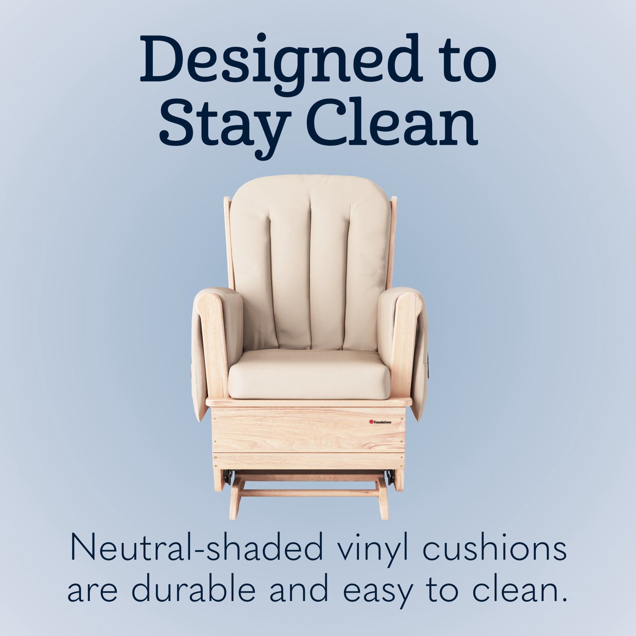 Foundations SafeRocker Standard Glider Rocker with Wood Skirt, Removable Vinyl Cushions, Tan