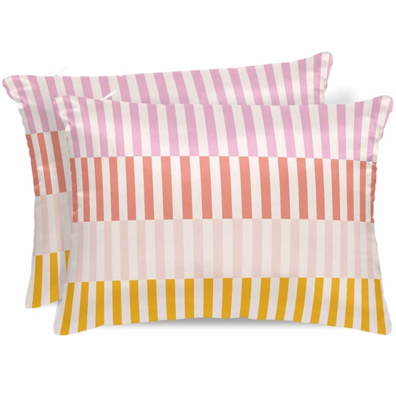 Colorful Stripe Pillow Cases Standard Size Set of 2, Smooth Satin Pillowcase for Hair and Skin, Modern Pink Red Yellow Vertical Striped Decorative Cooling Bed Pillow Covers with Zipper, 20x26 Inches