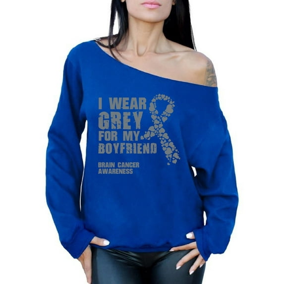 Awkward Styles Women's I Wear Grey for My Boyfriend Graphic Off Shoulder Tops Oversized Sweatshirt Brain Cancer Awareness