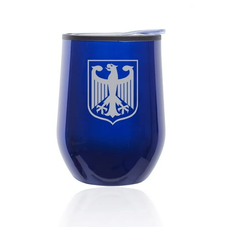 

Stemless Wine Tumbler Coffee Travel Mug Glass with Lid Coat of Arms of Germany German Eagle (Blue)