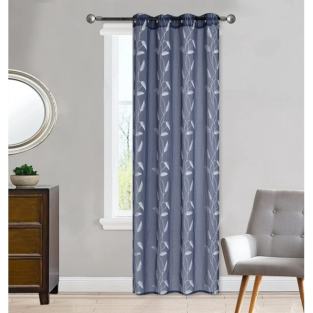 Rideau Transparent Broderie Poupée 54"X84 Pouces (Lot de 2) par ATI (Bleu)