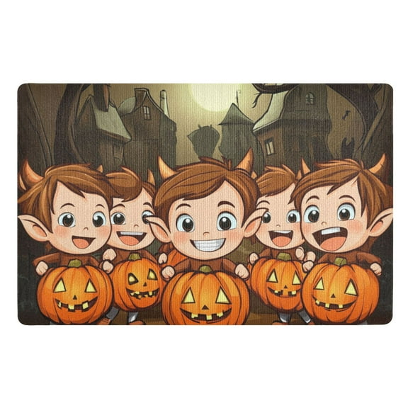 Halloween Kids and Pumpkin Lights Floor Door Mat Outdoor Indoor for Home Entrance Welcome Mats 32"x20"