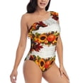thumbnail image 3 of Easygdp Thanksgiving With Autumn Women's One Shoulder Ruffle Monokini Bathing Suits with Removable Chest Pad, Quick Drying - Medium, 3 of 8