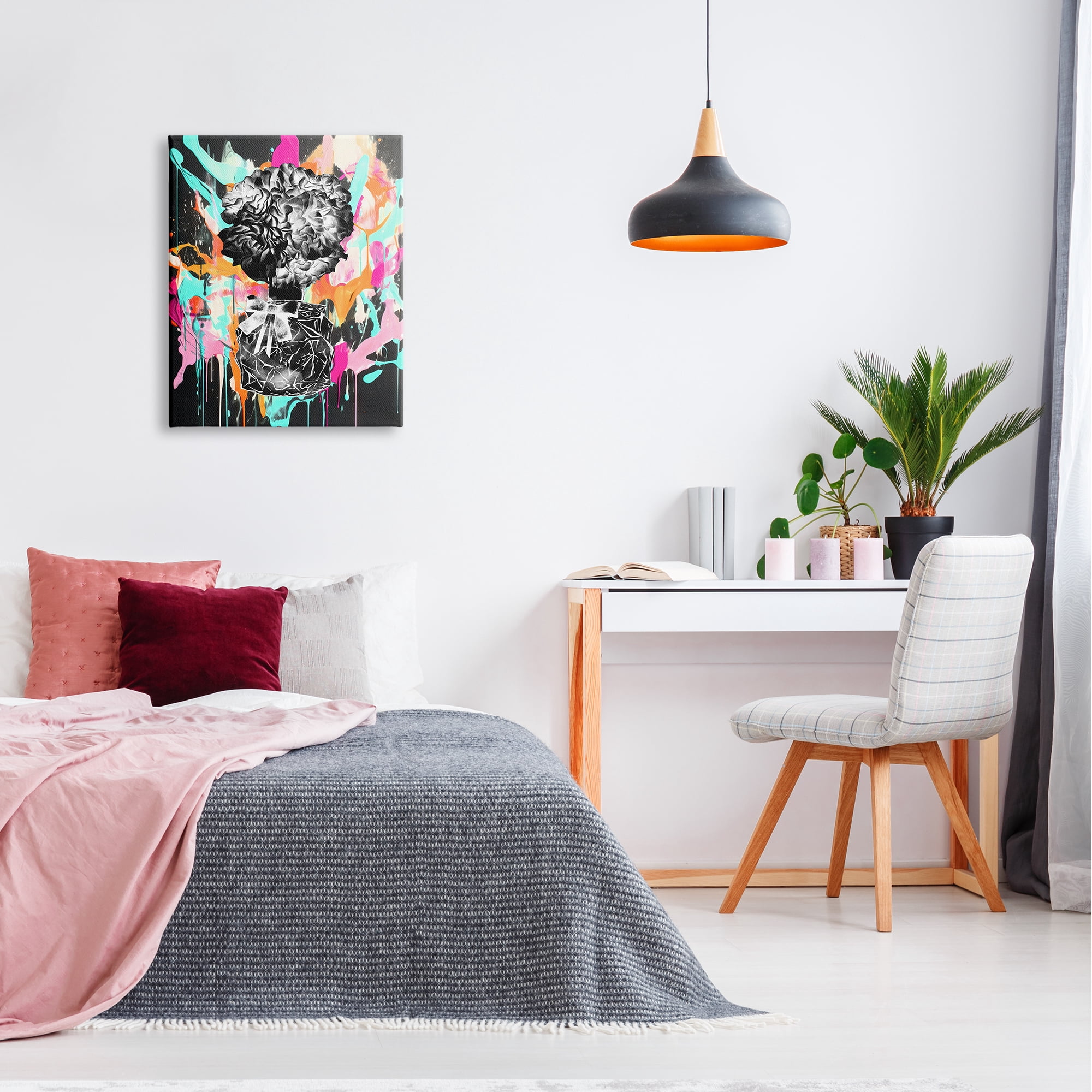Stupell Industries Urban Flowers Graffiti Abstract Painting Gallery Wrapped Canvas Print Wall Art, 24 x 30