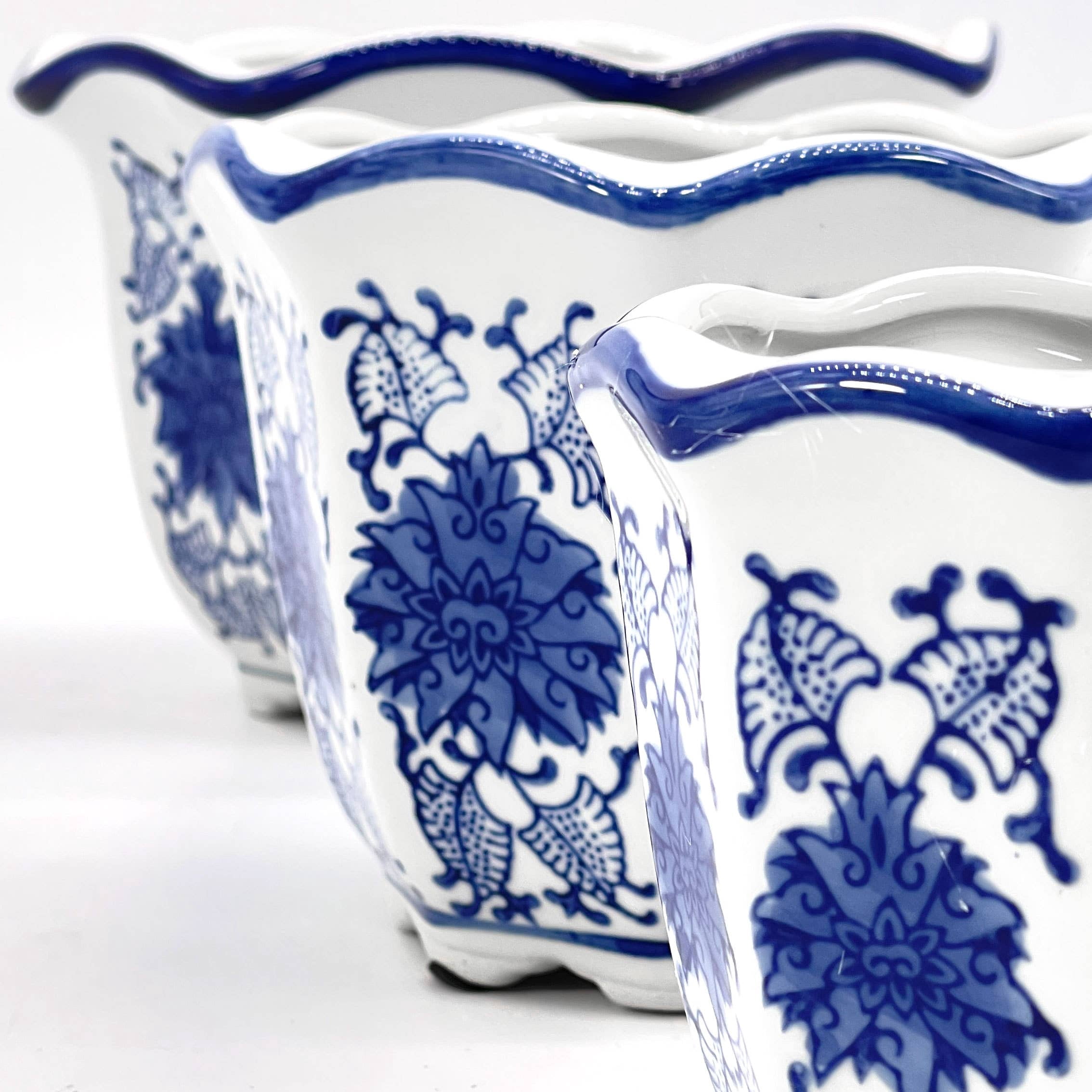 Galt International Set of 3 - 4.5"/6"/8" Ceramic Chinoiserie Planter Pot Set