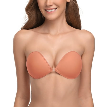 Wingslove Adhesive Bra Reusable Backless Strapless Push-up Silicone Invisible Sticky Bras for Backless Dress Peach Blossom C