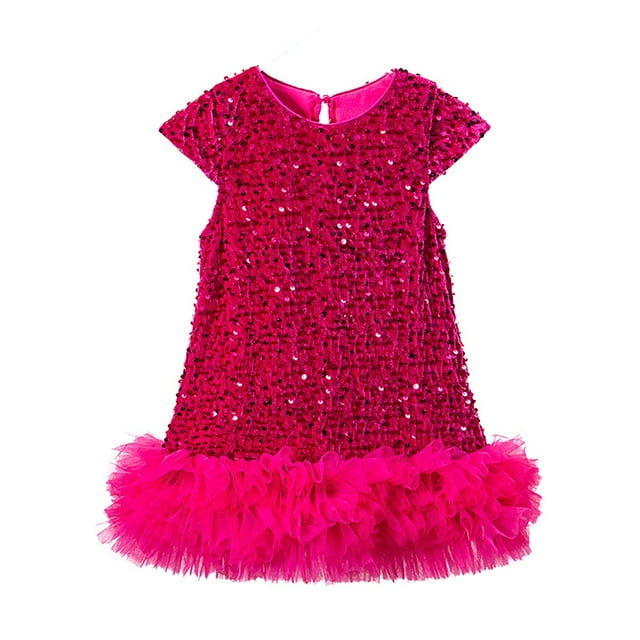 oqasdz Robes pour Filles Robe de Fête en Maille pour Filles Robe Tutu Élégante avec Appliqué à Paillettes Célébrations