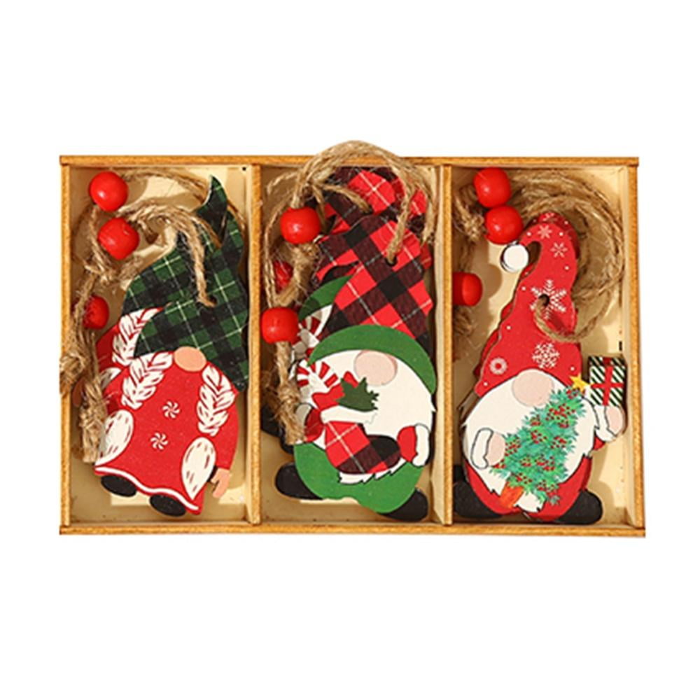 Christmas Wooden Ornament 9Pcs Coloured Tree Hanging Decoration Wood Crafts Santa Claus Ornaments Gift Tags Decor 