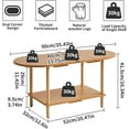thumbnail image 3 of Wooden Tea Table Splicing Design, 2 Tier Coffee Table for Living Room, 35x16x17inch TV Table Stand with Storage Shelf Natural Wood Color, 3 of 12