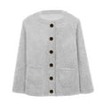 thumbnail image 3 of FRSASU Women Long Sleeve Button Solid Pocket Cardigan Tops Blouse Plush Coat Dark Gray 10(XL), 3 of 3