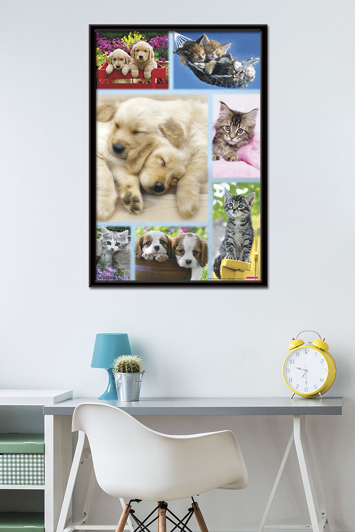 Keith Kimberlin - Puppies and Kittens Collage Wall Poster, 22.375" x 34", Framed