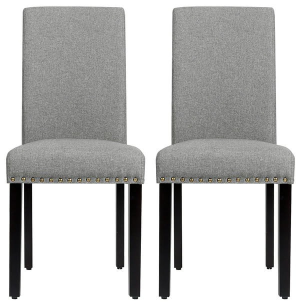 Costway Set Of 2 Fabric Dining Chairs, Linen Nailhead Dining Chairs