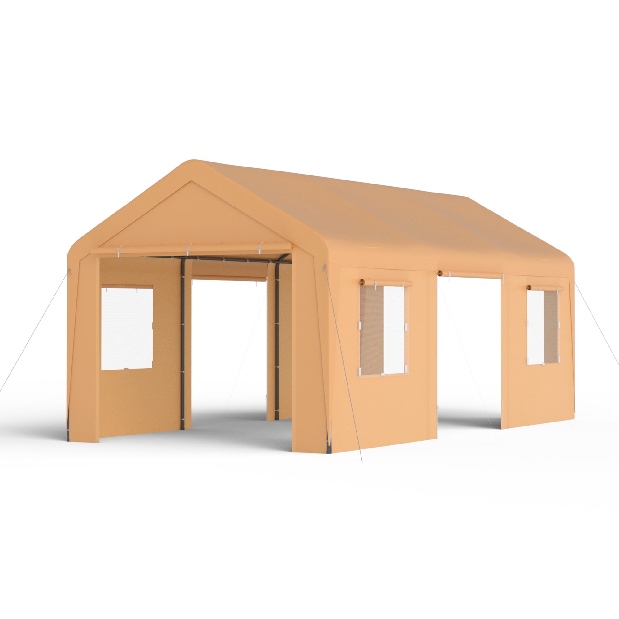 All-Season 13' x 20' Heavy Duty Portable Outdoor Garage Carport with Mesh Windows,Khaki