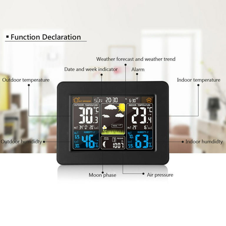 Color Weather Station Indoor/Outdoor Wireless Temperature Humidity  Barometer Thermometer Hygrometer Electronic Desk Table Clocks Weather  Forecast with