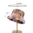 thumbnail image 6 of Eoperou Women Fall Winter Fisherman Hat Flat Top Wide Brim Thick Soft Plush Tie-dye Color Matching Sunshade Windproof Warm Decorative Lady Deep Bucket Cap Winter Headwear, 6 of 8