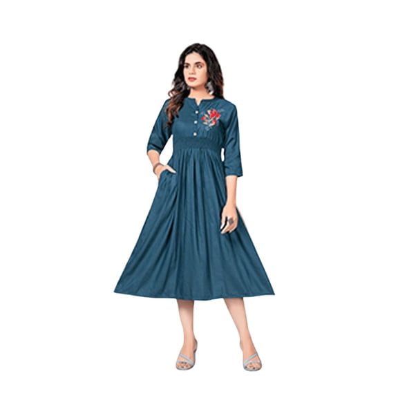 Stylish Embroidery Light-weight Blue Lava Comfortable Deshi Kurti