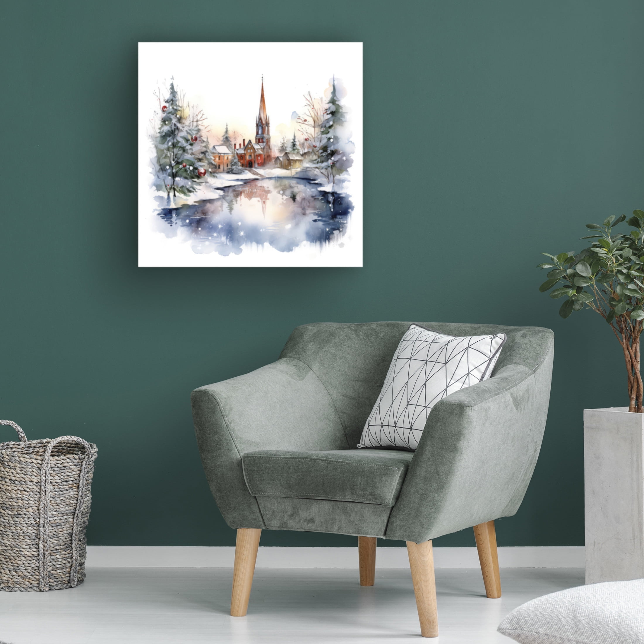 Canvas Wall Art - The Golden Valley 'Cathedral At Christmas' Wall Art for Living Room, Bedroom, or Office Décor by Trademark Fine Art - 35 x 35 Inches