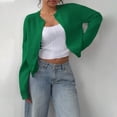 thumbnail image 3 of Women's button-down long-sleeved round neck cropped cardigan sweater cute knitted clothing, 3 of 8