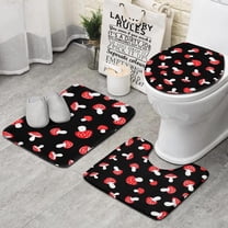 Red Mushroom Dot Black Pattern Bathroom Rugs Sets 3 Piece,Toilet Cover Set,Absorbent Non Slip Bathroom Mats Sets with U-Shaped Contour Rug Toilet Rug Set