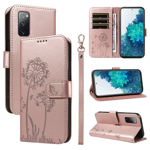 Flip Phone Case for Samsung Galaxy S20 FE 5G, Card Holder and Kickstand, Shockproof and Scratch Resistant, Rose Gold