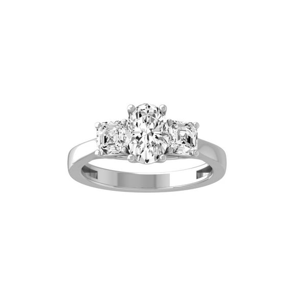ARAIYA FINE JEWELRY Sterling Silver Lab-Grown Asscher and Oval-shape Diamond Three Stone Engagement Ring (1 7/8 Cttw, D-F Color, VS1 Clarity) Size 10
