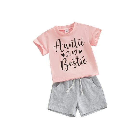 Liacowi Toddler Baby Girl Shorts Set Round Neck Short Sleeve Letter Print Tops  Elastic Waist Shorts 2Pcs Infant Summer Casual Outfit Clothes