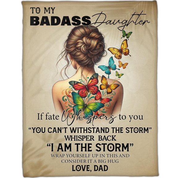 Lotusprinthandmade To My Badass Daughter Fleece Blanket 2 Sizes (Made in US) (60"x50"), Blanket Gift From Dad