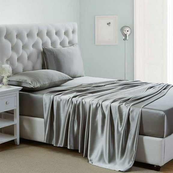 Luxury Satin Sheets Set Full Size Light Gray, 4-Piece Bedding Sets with Deep Pockets - Soft and Smooth Satin Bed Sheets for Ultra Comfort and Elegance