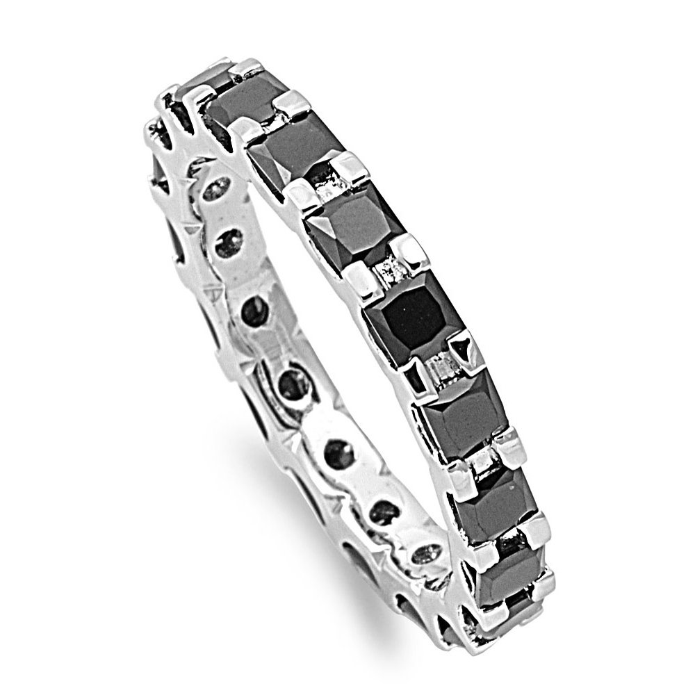 All in Stock Alternating Eternity Black Cubic Zirconia Ring Sterling