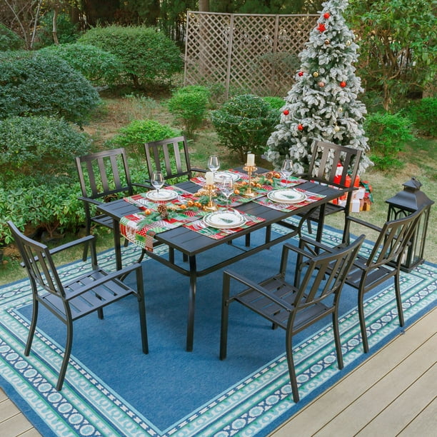 MF Studio 7Piece Outdoor Patio Dining Set Modern Steel Furniture with