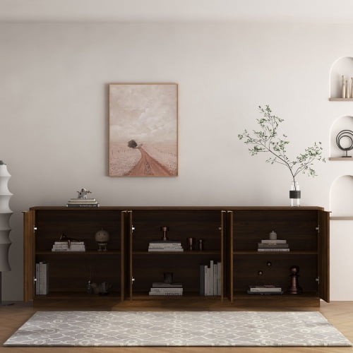 94.5" Modern Fluted Buffet Cabinet with Storage, 6-Door Sideboard Credenza with Adjustable Shelves, Accent Cabinet Console Table for Dining Room, Living Room, TV Stand
