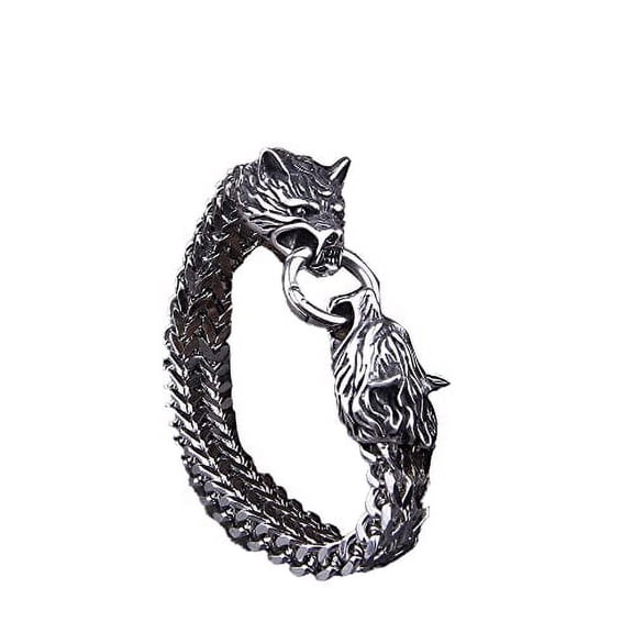 Stainless Steel Wolf Head Mens Bracelets, Fashion Silver Punk Bracelet, Fashion Punk Bracelet