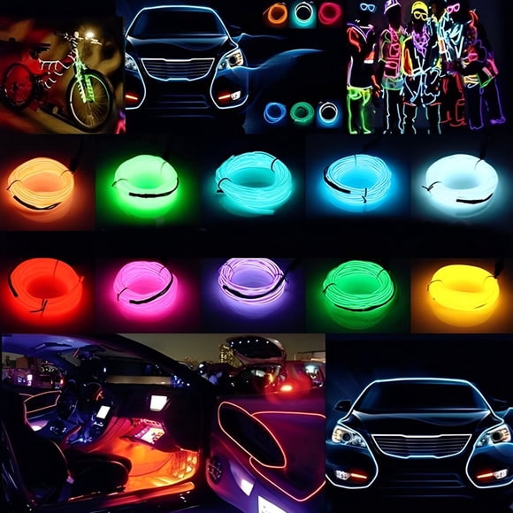 10Pcs EL Wire Neon Light 16.4ft Flexible Glowing Neon String Lights Battery Operated LED Wire Lights 3 Lighting Modes Waterproof